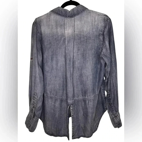 Cloth & Stone Chambray Faded Distressed High Low  Top-Blue-Split Back Hem-Size M - Picture 6 of 8